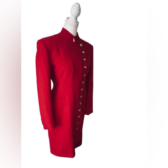 Vintage Ralph Lauren Red Jacket Wool Small Long Logo Gold Buttons Crest 80s 90s - Picture 8 of 16